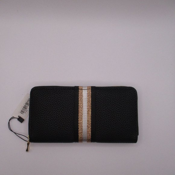 **NEW** Black Continental Wallet with Black, White & Pink Glitter Stripe **NEW** - Picture 1 of 4